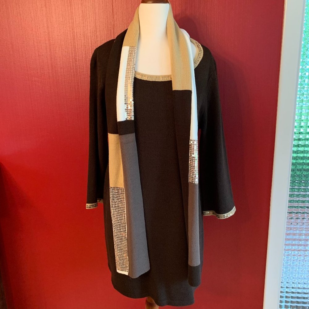 EUC Style & Co Brown Sweater Dress w/Removable Scarf SZ M